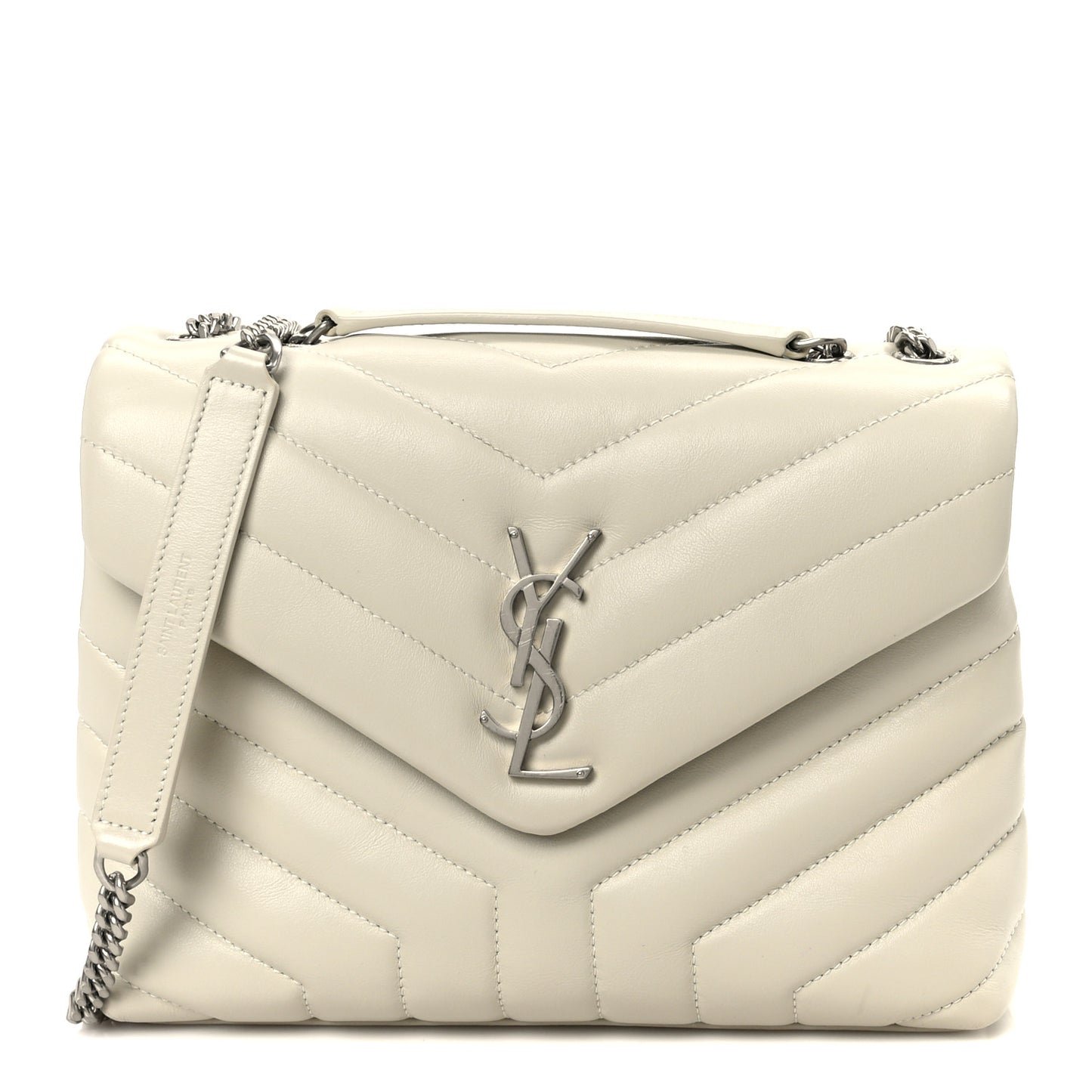 bagimg-0068-DM_20260817211901_001 Saint Laurent — Calfskin Y Quilted Monogram Small Loulou Chain Satchel Crema Soft - Image 1
